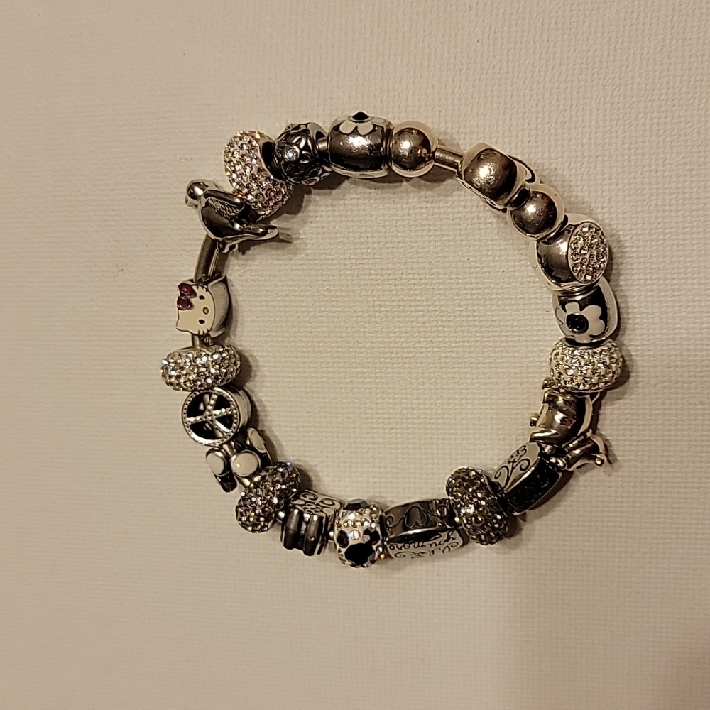 Chamilia Sterling Silver Bracelet Loaded With Charms Animals Mother Daughter